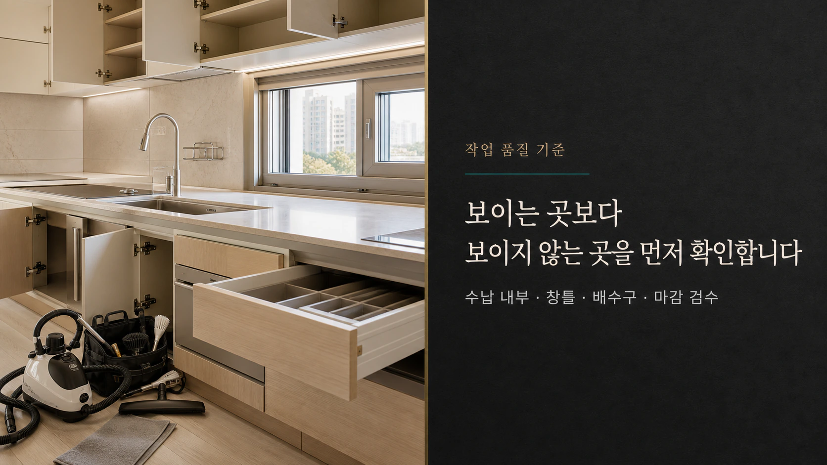 반달홈케어 작업 품질 기준. 보이는 곳보다 보이지 않는 곳을 먼저 확인합니다