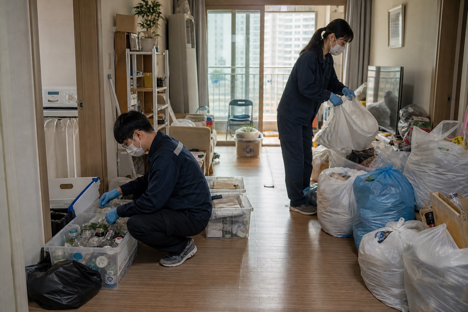 강릉시 특수청소와 유품정리 작업 장면